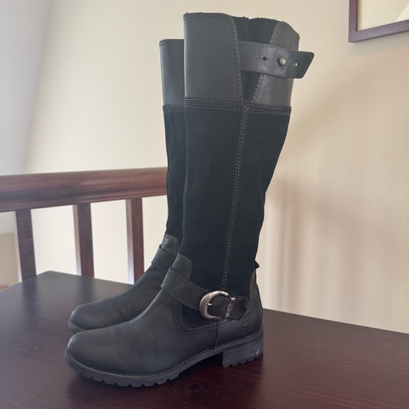 Timberland Bethel Black Leather Suede tall low heeled riding boots 7.5 - Picture 2 of 16